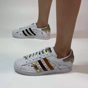 Adidas Superstar Personalizzate Pelle & Borchie Oro Uragano