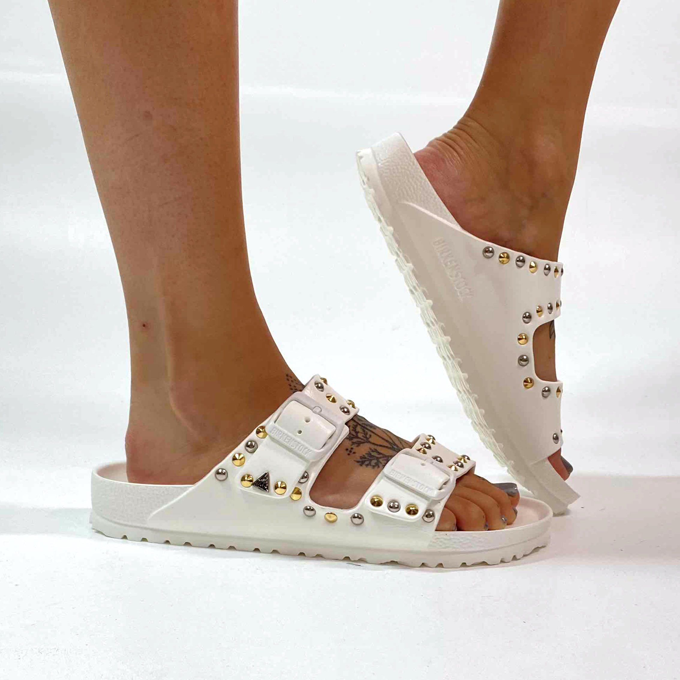 Birkenstock Eva Bianca, Borchie Oro e Argento