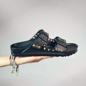 Arizona Eva Birkenstock Personalizzate Base Nera, Borchie Oro e Argento