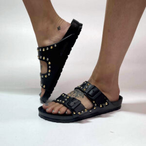 Arizona Eva Birkenstock Personalizzate Base Nera, Borchie Oro e Argento