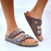 Birkenstock Arizona Personalizzate Base Marrone Passamaneria Nera, Borchie Satinate e Turchesi – Indiano