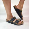 Birkenstock Arizona Personalizzate Base Nera Borchie a Sfera Basso Oro