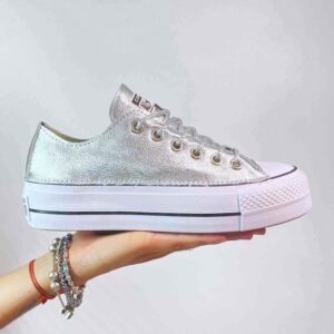 Converse All Star Personalizzate Platform LOW Argento e Lacci Argento