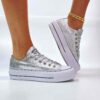 Converse All Star Personalizzate Platform LOW Argento e Lacci Argento