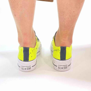 Converse All Star Personalizzate Platform Low Glitter Giallo Fluo e Sporcatura Nera