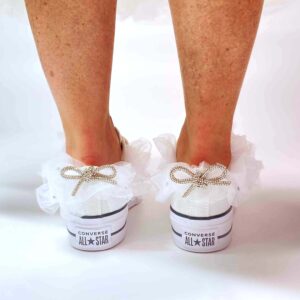Converse All Star Personalizzate Platform Low Sposa Tulle, Fiocco e Lacci Strass “Nuvola”
