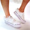 Converse All Star Personalizzate Platform Low Sposa Tulle, Fiocco e Lacci Strass “Nuvola”
