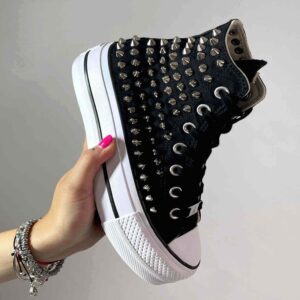 Converse All Star Personalizzate Platform Total Nero & Borchie