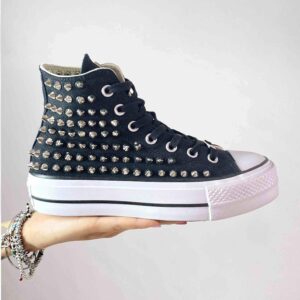 Converse All Star Personalizzate Platform Total Nero & Borchie
