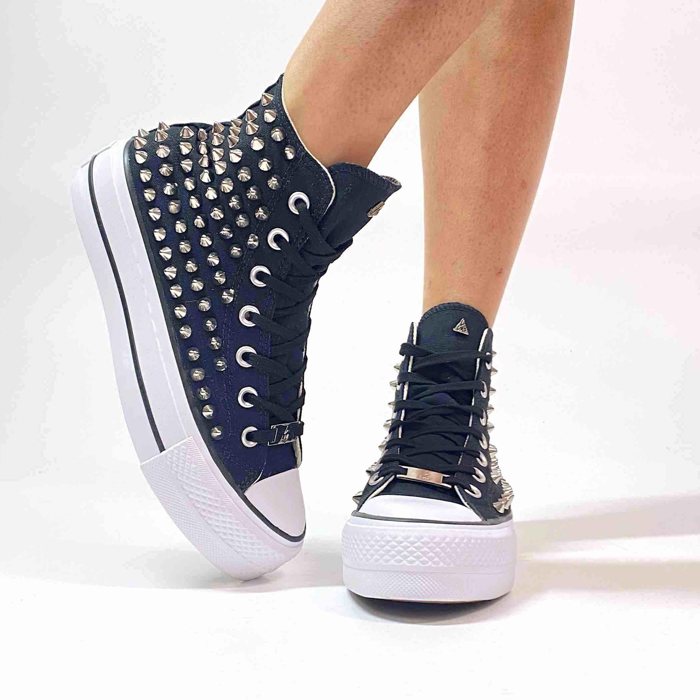 Converse All Star Personalizzate Platform Total Nero & Borchie