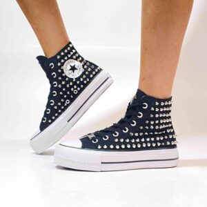 Converse All Star Personalizzate Platform Total Nero & Borchie