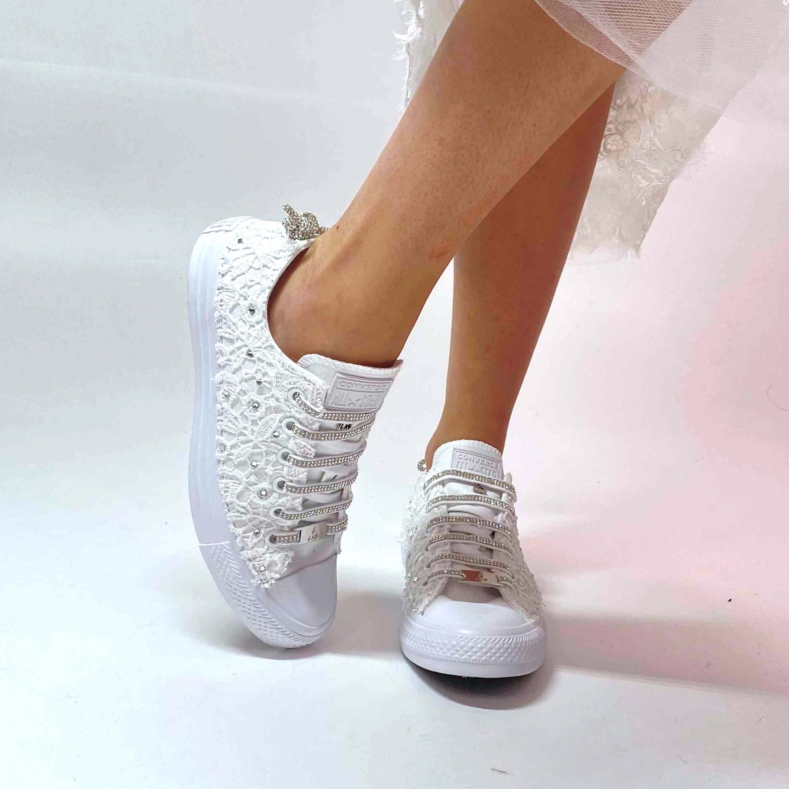Converse All Star Personalizzate Sposa Macrame e Lacci Strass