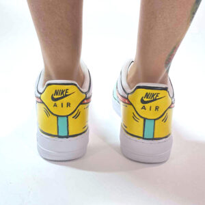 Nike Air Force One Custom Cartoon Dipinte A Mano Arancio Giallo e Azzurro