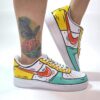 Nike Air Force One Custom Cartoon Dipinte A Mano Arancio Giallo e Azzurro