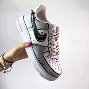 Nike Air Force One Custom Cartoon Dipinte A Mano Nero & Grigio Chiaro