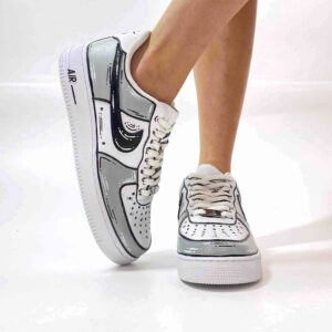 Nike Air Force One Custom Cartoon Dipinte A Mano Nero & Grigio Chiaro