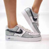 Nike Air Force One Custom Cartoon Dipinte A Mano Nero & Grigio Chiaro