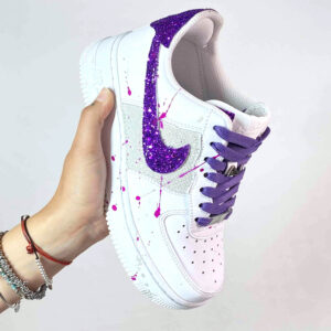Nike Air Force One Custom Glitter Viola e Lurex Bianco
