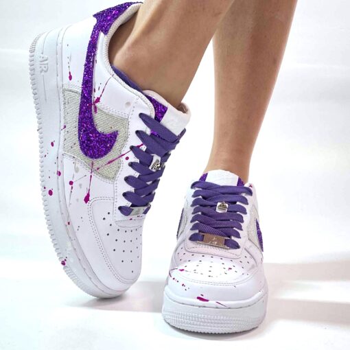 Nike Air Force One Custom Glitter Viola e Lurex Bianco