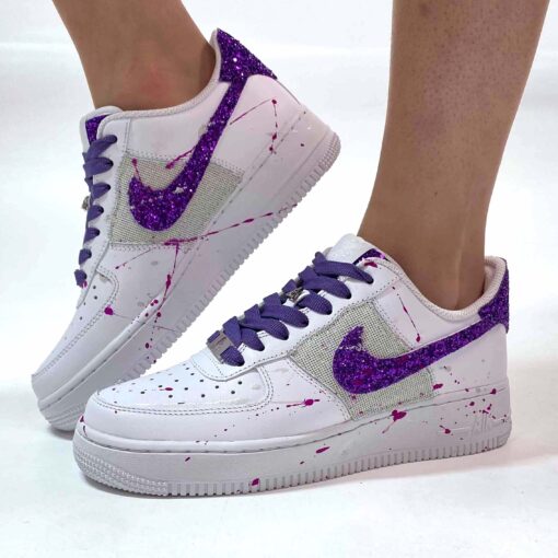 Nike Air Force One Custom Glitter Viola e Lurex Bianco
