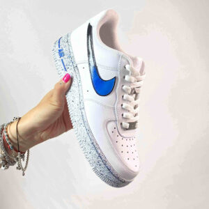 Nike Air Force One Custom Swoosh Azzurro Sfumato e Sporcatura Blu