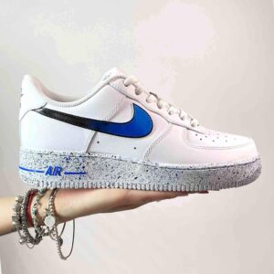 Nike Air Force One Custom Swoosh Azzurro Sfumato e Sporcatura Blu