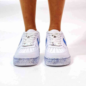 Nike Air Force One Custom Swoosh Azzurro Sfumato e Sporcatura Blu