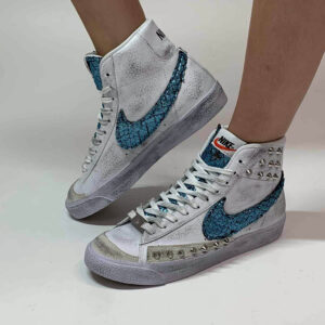 Nike Blazer Customized Borchie, Swoosh e Linguette Azzurro Squamato e Borchie