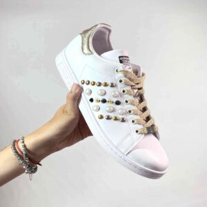 Adidas Stan Smith Personalizzate Borchie, Perle e Lacci Oro