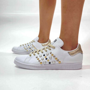 Adidas Stan Smith Personalizzate Borchie, Perle e Lacci Oro