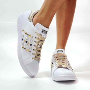 Adidas Stan Smith Personalizzate Borchie, Perle e Lacci Oro