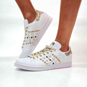 Adidas Stan Smith Personalizzate Borchie, Perle e Lacci Oro