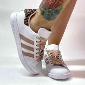 Adidas Stan Smith Personalizzate Rosa e Maculato Lacci Lurex Rosa