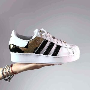 Adidas Superstar Bold Personalizzate Bande in Glitter Nero e Dettagli Oro