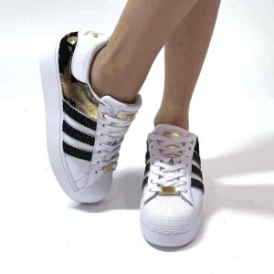 Adidas Superstar Bold Personalizzate Bande in Glitter Nero e Dettagli Oro