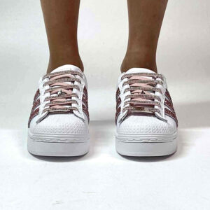 Adidas Superstar Bold Personalizzate Glitter Rosa e Lacci Strass