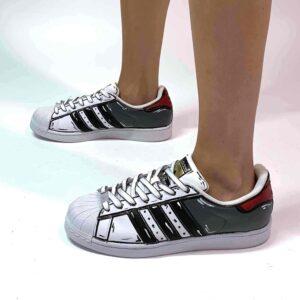 Adidas Superstar Personalizzate Cartoon Dipinte A Mano Grigio e Rosso