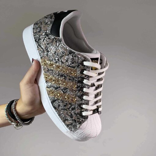 Adidas Superstar Personalizzate Glitter Oro Argento, Rosa e Borchie