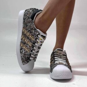 Adidas Superstar Personalizzate Glitter Oro Argento, Rosa e Borchie