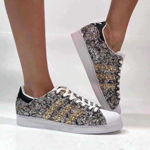 Adidas Superstar Personalizzate Glitter Oro Argento, Rosa e Borchie