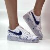 Air Force One Custom Swoosh Pelle Blu, Sporcata Frustata e Fondo Puntinato Nero e Blu