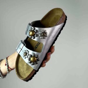 Birkenstock Arizona Personalizzate Base Argento Borchie Fantasia Floreale