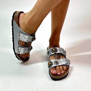 Birkenstock Arizona Personalizzate Base Argento Borchie Fantasia Floreale
