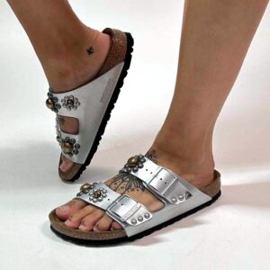 Birkenstock Arizona Personalizzate Base Argento Borchie Fantasia Floreale