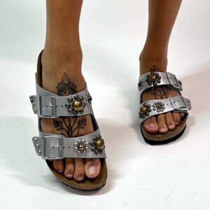 Birkenstock Arizona Personalizzate Base Argento Borchie Fantasia Floreale