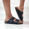 Birkenstock Arizona Personalizzate Base Nera Borchie Cono Basso Argento Lucide