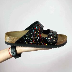 Birkenstock Arizona Personalizzate Base Nera Vernice Multicolor