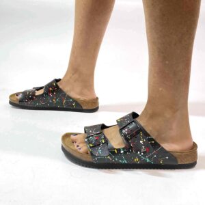 Birkenstock Arizona Personalizzate Base Nera Vernice Multicolor