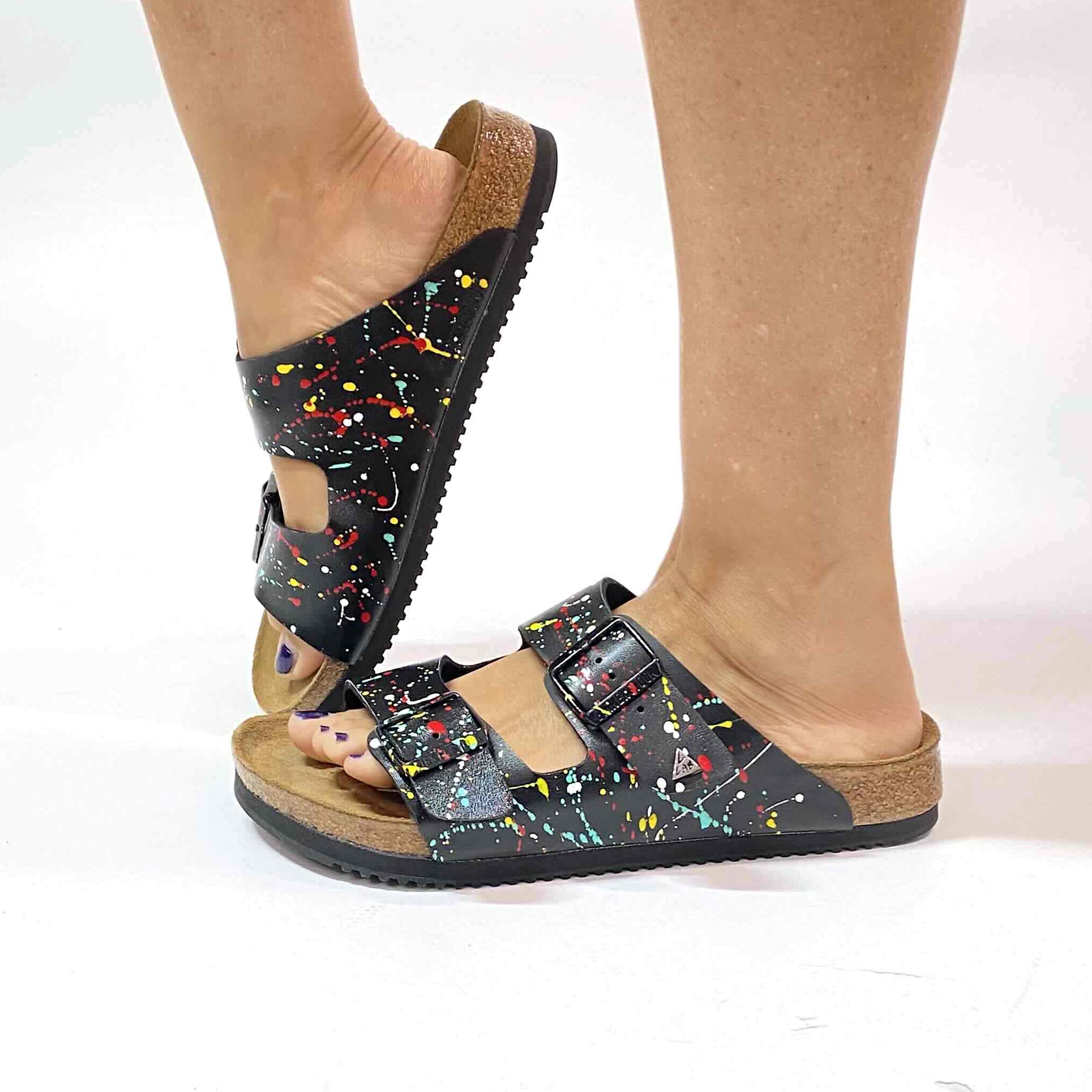 Birkenstock Arizona Personalizzate Base Nera Vernice Multicolor