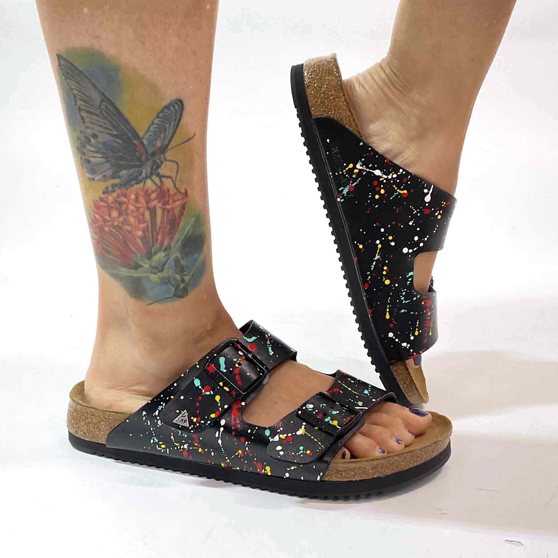 Birkenstock Arizona Personalizzate Base Nera Vernice Multicolor